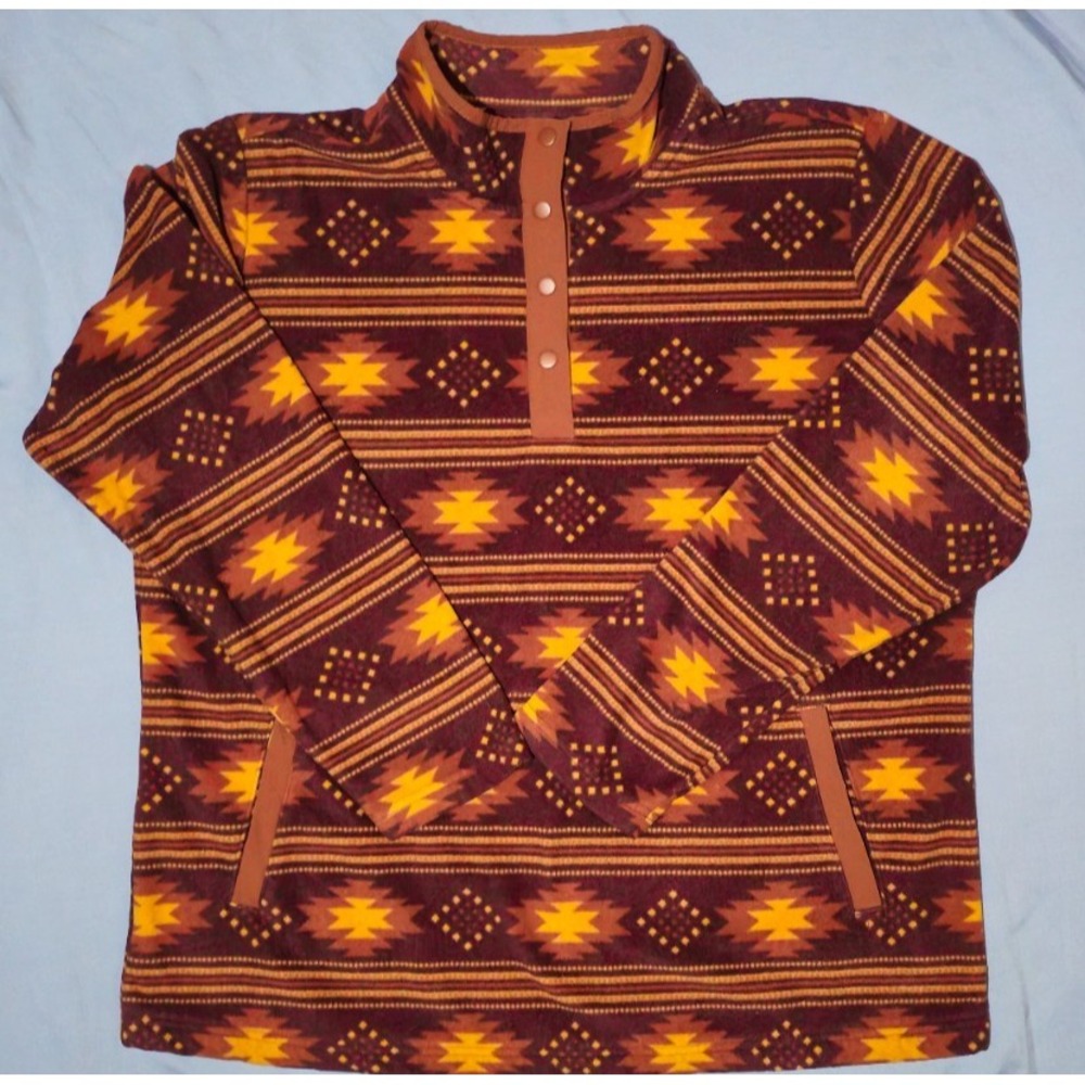 Duluth Trading Pullover Men XL Aztec Navajo Snap Fleece Sweatshirt Sweater